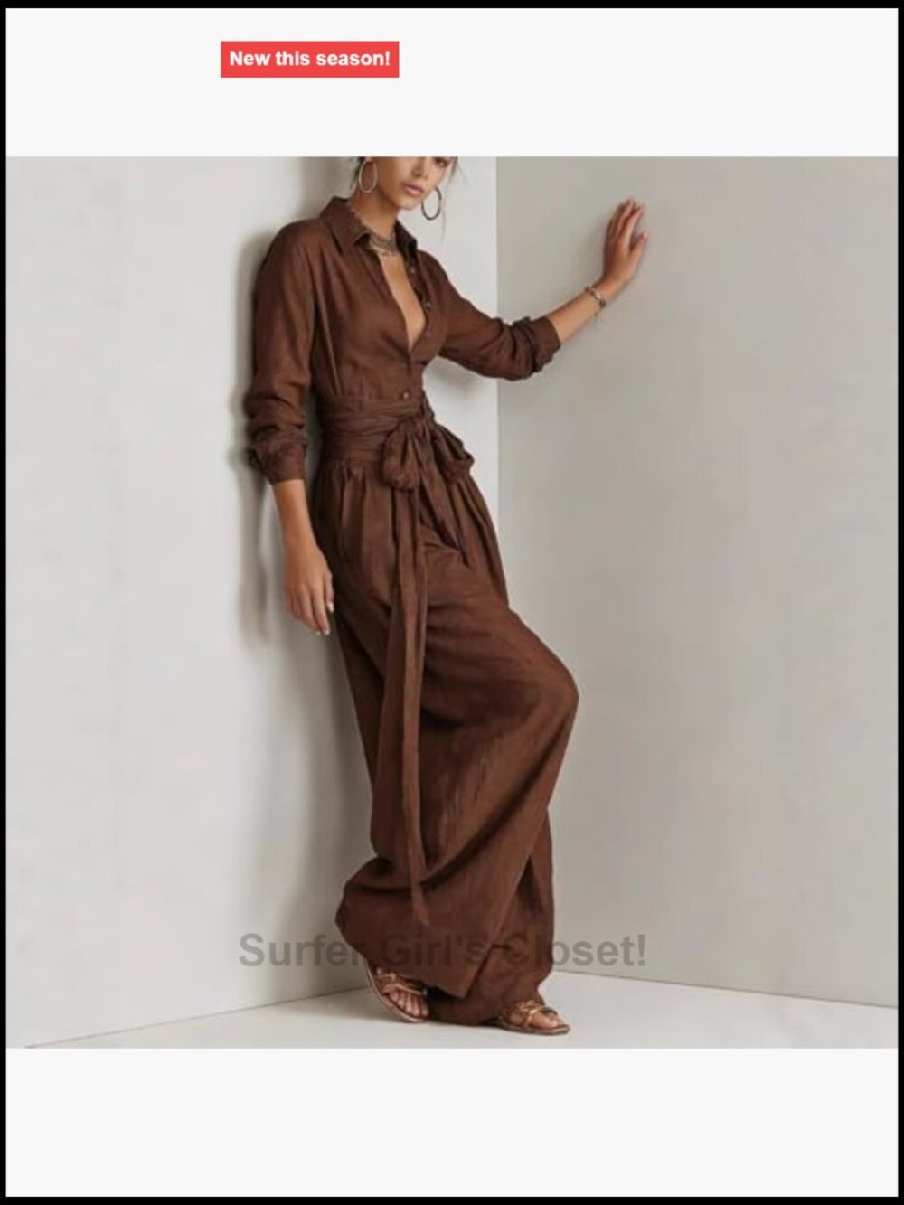 2 Piece Pants Set Button Down Shirt High Waist Wide Leg Pants with Belt - Picture 4 of 4